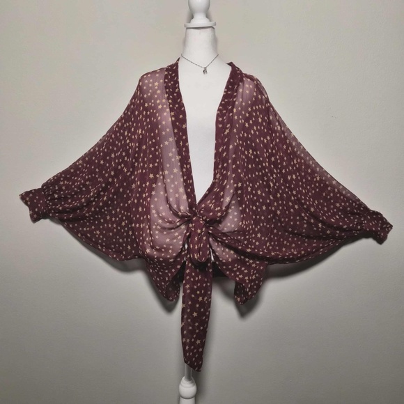 Free People Plus Size Friendly Star Dazed Tie Front Whimsy Hippie Boho Kimono OS - Picture 6 of 10